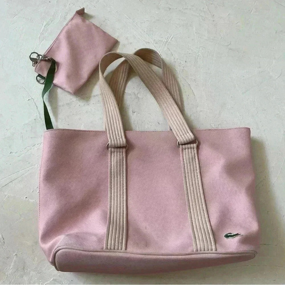 Lacoste PVC Tote Bag Baby Pink Canvas Handles Y2K Shoulder Bag Matching Wallet - Picture 11 of 16